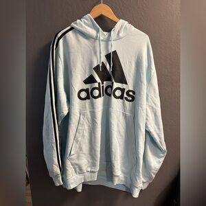 Men’s Adidas baby Blue and Black Hoodie Sweatshirt with Iconic Stripes 3xl